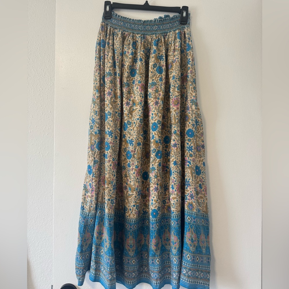 NATURAL LIFE Floral Maxi Skirt in Blue and Cream
